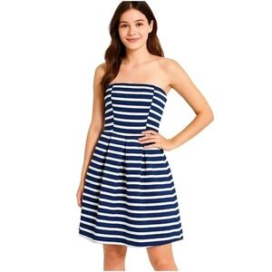 Gap Designed And Crafted Blue & white Striped Strapless Dress With Pockets SZ 8